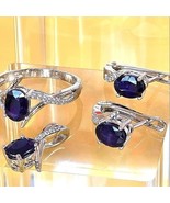 Natural Sapphire set &quot;Afina&quot; 925 Sterling Silver Earrings Pendant Ring 6... - $125.00