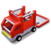 Fire Truck Themed Inflatable Castle Water Park Kids Bounce House with 480W Blow - £311.91 GBP