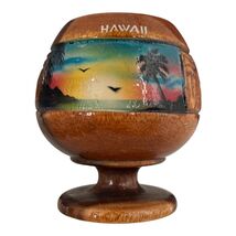 Vintage Hawaiian Carved Wood Toothpick Holder Pedestal Tiki Souvenir Pal... - $19.80