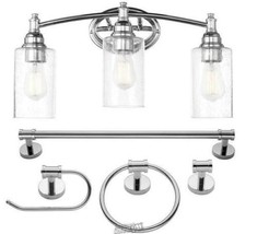 Globe-20 in. 5-Piece Bath in a Box Chrome Vanity Light with Seeded Glass Shades - £67.08 GBP