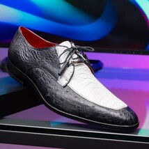 Andretti Genuine Ostrich Leg Dress Derby's Tasseled Laces Shoes White / Black image 7