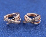 14K Rose Gold-Plated Crossover Pave Hoop Earrings with Clear Zirconia  2... - $18.20