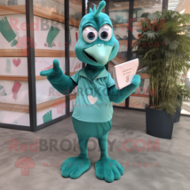 Teal Love Letter mascot costume character dressed with a V-Neck Tee and Clutch b - £970.21 GBP