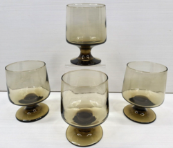 4 Libbey Tawny Accent On The Rocks Glasses Set Vintage Smoke Brown Bar Stemware - £31.39 GBP