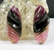 Natural Multi Watermelon Tourmaline Carved Pair 40 Cts Gemstone 32X14MM Earring - £450.79 GBP