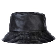 Unisex Fashion Bucket Hat Pu Leather Rain Hat Waterproof (Black) - £27.13 GBP