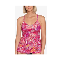 Swim Solutions Fuchsia Pink Paisley Underwire Tankini Top Size 12 New Babydoll - £18.46 GBP