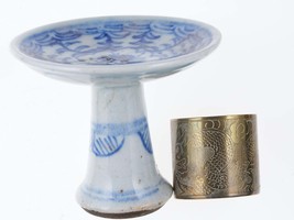 Antique Chinese Miniature compote and brass match/toothpick holder - $84.15