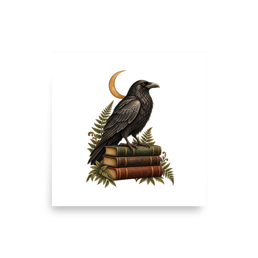Raven Books Poster - Gothic Book Lover Art Print - 10x10 Unframed