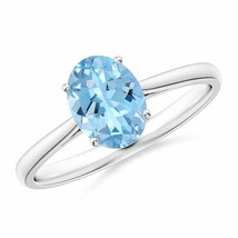 ANGARA Solitaire Aquamarine Cocktail Ring in Sterling Silver (Size-8x6mm) - $345.53+