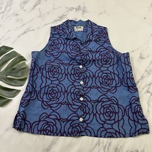 Flax Womens Button Up Sleeveless Top Size M Blue Purple Floral Linen - $23.75