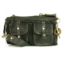 Blugirl Blumarine Black Canvas Snake Embossed Leather Trim Handbag Shoul... - $128.70