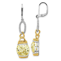 Silver w/ Gold-tone Vermeil Light Yellow CZ Dangle Earrings QE4336 - £53.07 GBP