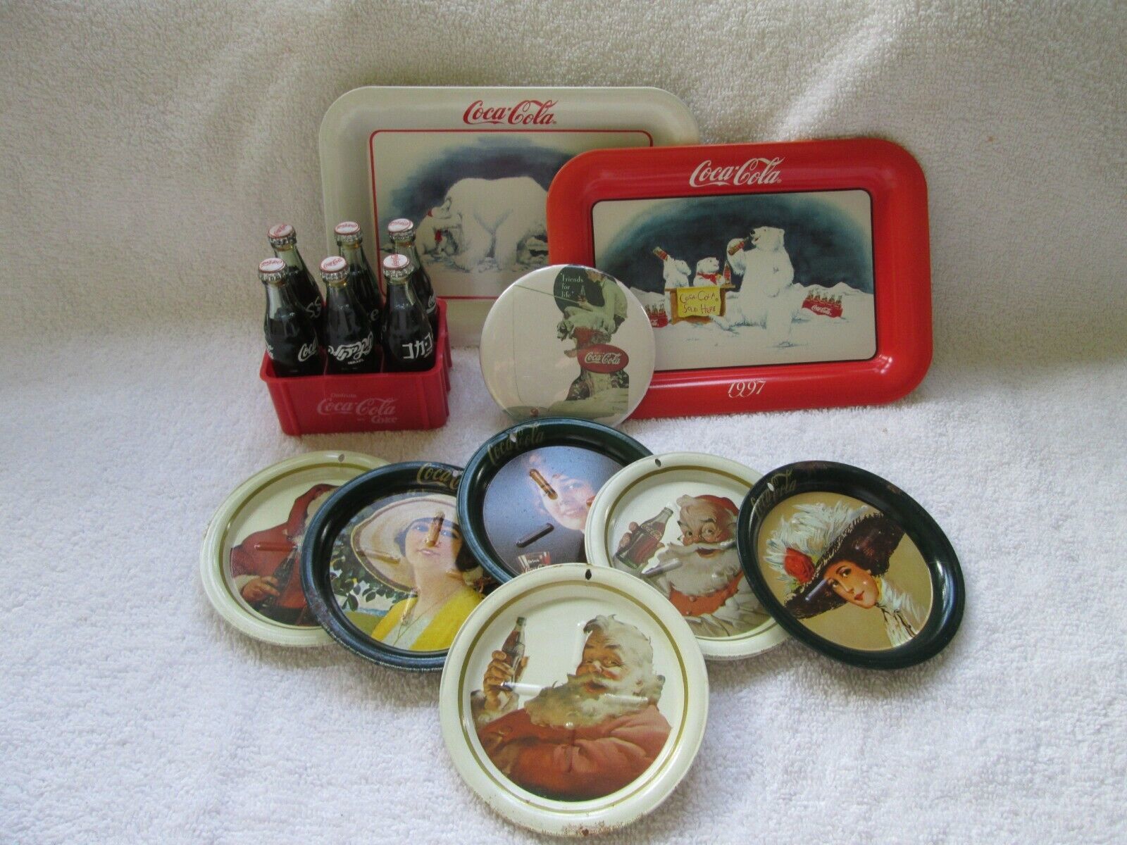 Coca-Cola miniature bottles, coasters, tip trays, mirror, eleven items 1997 - £33.85 GBP