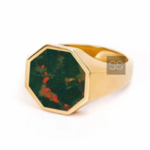 Natural Bloodstone Ring Flat Octagon Gemstone 925 Sterling Silver Mens Jewlery - £74.22 GBP