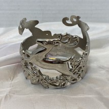 Gorham Silver Tone Metal Reindeer Pillar Candleholder Jar Holder Ring - $12.00