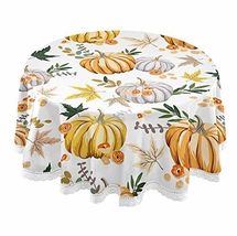 Autumn Pumpkin Maple Leaf Round Tablecloth Fall Flower Table Cloth - $65.99