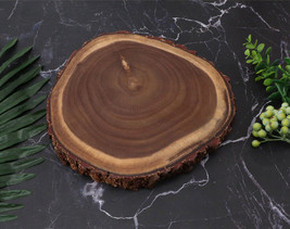 Acacia Cutting Board with Live Edge Bark Natural Tree Stump Irregular Shape - £55.78 GBP