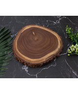 Acacia Cutting Board with Live Edge Bark Natural Tree Stump Irregular Shape - $95.97 CAD