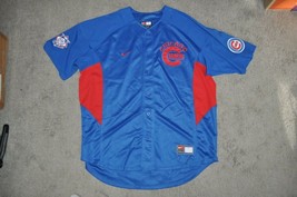 NIKE Chicago Cubs Men&#39;s Jersey MLB Blue Red embroidered Button Front  SZ- XL  - £36.43 GBP