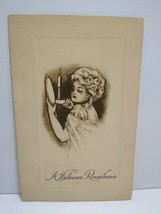 Vintage Halloween Postcard Gibson Sepia Raised Border Remembrance 1910 Original - $83.60