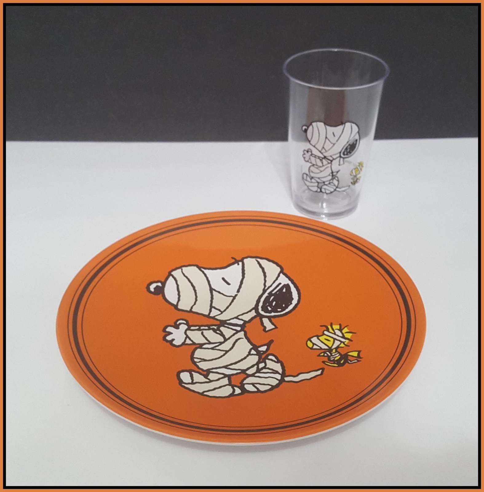 Primary image for NEW Pottery Barn Kids Halloween Snoopy Mummy Plate and Tumbler