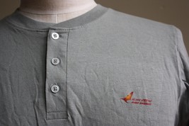 Air India S Gray Cotton Henley 1/4 Button Long Sleeve Vintage Logo Tee T... - £17.08 GBP