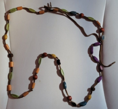 22 Inch Leather Wooden Beaded Necklace Multicolored Multinational Decorate Nice - £18.66 GBP