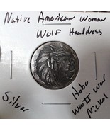 HOBO Native American Woman Wolf Headdress Made From A REAL SILVER Nickel... - $23.57 CAD