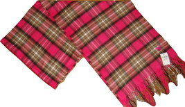 Disney Parks Mickey Mouse Pink Brown Plaid Fringed Scarf Mod Mickey Embroidered - £15.55 GBP