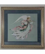 Spring Angel X Stitch Framed Lavender &amp; Lace Victorian Finished Blue Gol... - $300.00