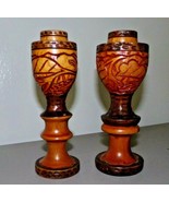 Vintage Hand Carved Wooden Candlestick Holders Tiki Boho - £9.58 GBP