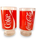 Vintage Coca Cola Enjoy Coke 32oz Pedestal Glass 2-Set 70&#39;s Can Style Xt... - $377.24 MXN