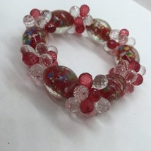 Vintage Red Stretch Bracelet Glass Foil Fleck art beads Colorful Boho Statement - £11.83 GBP
