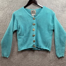 VTG Curio Knit Sweater Teal Wood Large Buttons Cadigan V Neck size Mediu... - $11.20