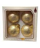 Krebs 4 Christmas Ornaments Hand Decorated Glass with Crowns VintageF2.2 - $14.96