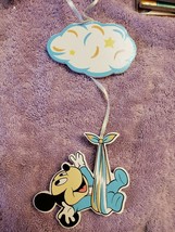 Disney Baby Wood Christmas Ornament Baby Boy Mickey Mouse Hanging from Cloud FS - £15.50 GBP