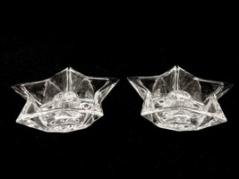 Hazel-Atlas Clear Glass Star Candle Holders, Set of 2, Starburst Bottom,... - $19.55