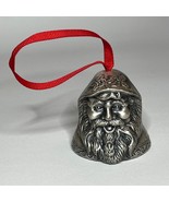 Santa Claus Pewter Bell Ornament With Red Ribbon - $11.88