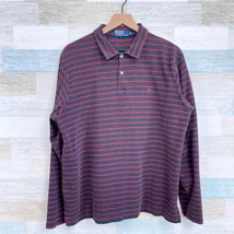 POLO Ralph Lauren Long Sleeve Waffle Knit Polo Shirt Gray Red Stripe Men... - £31.64 GBP