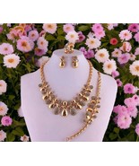 Flower Necklace Bracelet Ring and Earrings Set Women Statement Goldtone ... - £22.01 GBP