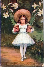 c1910 Easter Postcard. Antique little girl dress hat flowers a1 - £16.97 GBP
