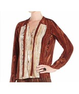 BCBG MAX AZRIA Jade Mchto Comb 100% Silk Long Sleeve Front Button Top  $... - $22.99