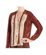 BCBG MAX AZRIA Jade Mchto Comb 100% Silk Long Sleeve Front Button Top  $228  New - $22.99