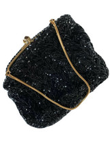 Richere Walborg Purse Vintage Black Beaded Hand Bag Clutch Gold Chain  - £19.45 GBP