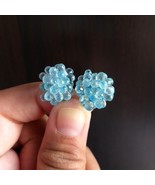 Natural Aquamarine Gemstone Earrings, Small Blue Stud Earrings  - $2,468.08 MXN