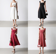 BLACK Sleeveless Square Neck Midi Dress Women Custom Plus Size Shift Dress image 2