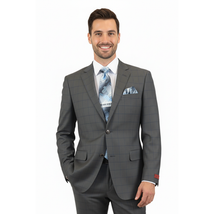 Mens Suit RENOIR English Window Pane Classic Fit Business 292-2 Gray Blue image 7