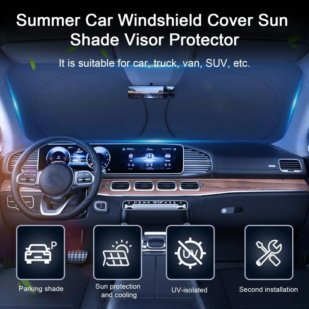 Foldable Car Windshield Sunshade - Heat Insulation, Light Blocking, UV Protect - £13.91 GBP