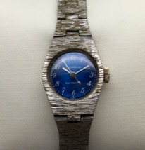Caravelle Electrotime Watch Women Silver Tone 1977 Blue Dial New Battery 7" - $29.69